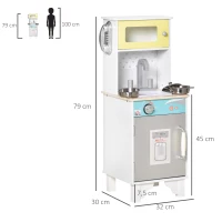 HOMCOM Cocina de Juguete de Madera para Niños de +3 Años Cocinita Infantil con Accesorios Teléfono Simulado Dispensador de Agua y Armarios 32x30x79 cm Blanco(m-3)