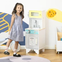 HOMCOM Cocina de Juguete de Madera para Niños de +3 Años Cocinita Infantil con Accesorios Teléfono Simulado Dispensador de Agua y Armarios 32x30x79 cm Blanco(m-2)