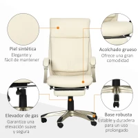 Vinsetto Silla de Oficina Ergonómica y Reclinable con Reposapiés Retráctil para Oficina Estudio 60,5x67x111-121cm Blanco(m-7)