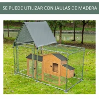 PawHut Gallinero de Exterior Grande 2x1,05x1,72 m con Tejado de Tela Oxford Jaula de Acero Galvanizado para Gallinas Conejos Aves de Corral con Cerradura Plata(m-6)