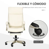 Vinsetto Silla de Oficina Ergonómica y Reclinable con Reposapiés Retráctil para Oficina Estudio 60,5x67x111-121cm Blanco(m-6)