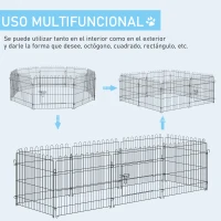 PawHut Parque de Juegos para Perros 8 Paneles 71x61 cm Plegables Jaula Metálica para Mascotas con Puerta para Jardín Patio Exterior Negro(m-7)