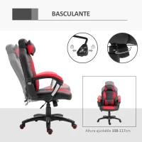 HOMCOM Sillón Giratorio Ejecutiva con 6 Puntos de Masaje y Calefacción 2 Almohadas y Mando a Distancia 68x69x108-117cm Rojo(m-5)