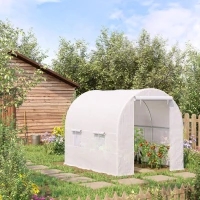 Outsunny 2.5 x 2 x 2 m Large Walk-In Tunnel Greenhouse, Outdoor Polytunnel Plant Shelter, Galvanised Steel Frame, White(m-2)