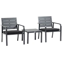 Set Mobilier de Gradina din 3 Piese Outsunny cu Masuta si 2 Scaune cu Perne, Salon in aer liber din Otel si Plastic, Gri(m-1)