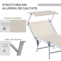 Outsunny Sezlong de Gradina cu Acoperis Pliabil din Aluminiu si Tesatura transpirabila, Bej(m-5)
