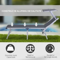 Outsunny Sezlong Pliabil de Gradina cu Baldachin Sezlong de Plaja din Aluminiu(m-5)
