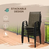 Outsunny Set 6 Piese Scaune de Gradina cu Cotiere, Scaune de Exterior Stivuibile din Metal si Tesatura Respirabila, Maro(m-5)