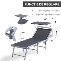 Outsunny Sezlong Pliabil de Gradina cu Baldachin Sezlong de Plaja din Aluminiu(m-4)