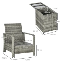 Outsunny 3 Pieces Rattan Bistro Set, Wicker Garden Furniture Set with Storage  Coffee Table and Chairs, Thickened Cushions for Outdoor, Patio, Balcony, Orange(m-3)
