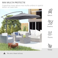Outsunny Umbrela pentru Gradina Brat Deluxe Inclinabila cu Manivela, Φ3m(m-7)
