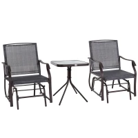 Outsunny Outdoor Glider Rocking Chair & Table Set, Patio Furniture Bistro Set with 2 Single Seaters Swing Chair and Square Glass Top Table, Grey(m-1)