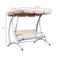 Outsunny 3 Seater Garden Swing Seat, Steel Swing Chair Bench with Adjustable Canopy for Outdoor Patio Porch, Beige(m-3)