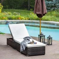 Outsunny PE Rattan Sun Lounger  Single Adjustable Recliner Day Bed with 5cm Thick Cushions Brown(m-13)