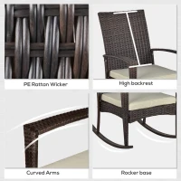 Outsunny Outdoor PE Rattan Rocking Chair, Garden Rocking Chair Set with Armrest and Cushion, Brown(m-6)