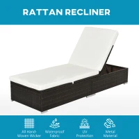 Outsunny PE Rattan Sun Lounger  Single Adjustable Recliner Day Bed with 5cm Thick Cushions Brown(m-4)