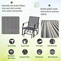 Outsunny Outdoor Glider Rocking Chair & Table Set, Patio Furniture Bistro Set with 2 Single Seaters Swing Chair and Square Glass Top Table, Grey(m-4)