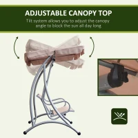Outsunny 3 Seater Garden Swing Seat, Steel Swing Chair Bench with Adjustable Canopy for Outdoor Patio Porch, Beige(m-4)