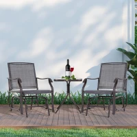 Outsunny Outdoor Glider Rocking Chair & Table Set, Patio Furniture Bistro Set with 2 Single Seaters Swing Chair and Square Glass Top Table, Grey(m-12)