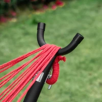 Outsunny 277 x 121cm Hammock with Metal Stand Portable Carrying Bag 120kg Red Stripe(m-7)