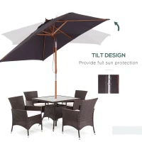 Outsunny Wooden Patio Umbrella Market Parasol Outdoor Sunshade 6 Ribs Deep Grey(m-4)