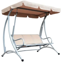 Outsunny 3 Seater Garden Swing Seat, Steel Swing Chair Bench with Adjustable Canopy for Outdoor Patio Porch, Beige(m-1)