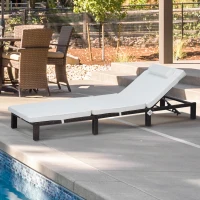 Outsunny Outdoor PE Rattan Sun Lounger with Cushion, Patio Wicker 5-level Reclining Single Lounger with Headrest, Mixed Brown(m-11)