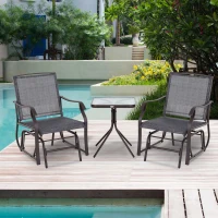 Outsunny Outdoor Glider Rocking Chair & Table Set, Patio Furniture Bistro Set with 2 Single Seaters Swing Chair and Square Glass Top Table, Grey(m-2)