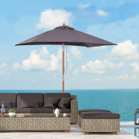 Outsunny Wooden Patio Umbrella Market Parasol Outdoor Sunshade 6 Ribs Deep Grey(m-11)