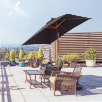 Outsunny Wooden Patio Umbrella Market Parasol Outdoor Sunshade 6 Ribs Deep Grey(m-2)