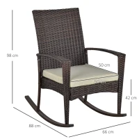 Outsunny Outdoor PE Rattan Rocking Chair, Garden Rocking Chair Set with Armrest and Cushion, Brown(m-3)