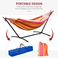 Outsunny 277 x 121cm Hammock with Metal Stand Portable Carrying Bag 120kg Red Stripe(m-6)