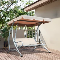 Outsunny 3 Seater Garden Swing Seat, Steel Swing Chair Bench with Adjustable Canopy for Outdoor Patio Porch, Beige(m-12)