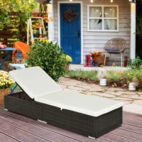 Outsunny PE Rattan Sun Lounger  Single Adjustable Recliner Day Bed with 5cm Thick Cushions Brown(m-12)