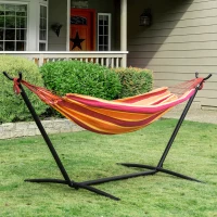 Outsunny 277 x 121cm Hammock with Metal Stand Portable Carrying Bag 120kg Red Stripe(m-2)
