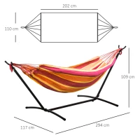 Outsunny 277 x 121cm Hammock with Metal Stand Portable Carrying Bag 120kg Red Stripe(m-3)