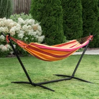 Outsunny 277 x 121cm Hammock with Metal Stand Portable Carrying Bag 120kg Red Stripe(m-11)