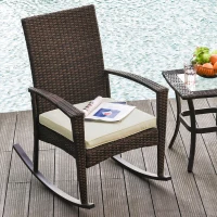 Outsunny Outdoor PE Rattan Rocking Chair, Garden Rocking Chair Set with Armrest and Cushion, Brown(m-11)