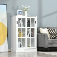 HOMCOM Armario de Libros Vitrina con 2 Puertas Correderas Estantes de Almacenaje y Balda Ajustable Mueble Aparador para Oficina Salón Estudio 80x40x121,7 cm Blanco(m-7)