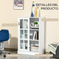 HOMCOM Armario de Libros Vitrina con 2 Puertas Correderas Estantes de Almacenaje y Balda Ajustable Mueble Aparador para Oficina Salón Estudio 80x40x121,7 cm Blanco(m-6)