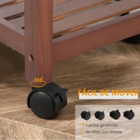 HOMCOM Carrito de Cocina Mesa Servicio Auxiliar Madera y Metal Cromado con 4 Ruedas 2 Cajones y Botellero(m-5)