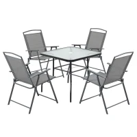 Outsunny Set Masa cu 4 Scaune de Gradina Pliabile si cu Orificiu pentru Umbrela, Negru(m-1)