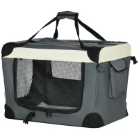 PawHut 60cm Foldable Pet Carrier, with Cushion, for Miniature Dogs and Cats - Grey(m-11)