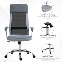 Vinsetto Bürostuhl Computerstuhl ergonomischer Schreibtischstuhl Höhenverstellung und Kopfstütze mit Schaumstoff nordischer Stil hellgrau+schwarz 65 x 67 x 119-129 cm(m-7)