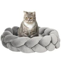 PawHut Pet Bed incl. Pillow, Cat Bed, Dog Basket, Washable, 55 cm x 55 cm x 14 cm, Gray(m-1)