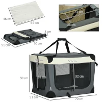 PawHut 70cm Foldable Pet Carrier, with Cushion, for Small Dogs and Cats - Grey(m-3)