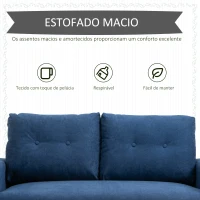 HOMCOM Sofá de 2 Lugares Moderno Estofado em Poliéster com 2 Almofadas Apoio para os Braços e Pés de Madeira de Borracha 145x76x88 cm Azul(m-5)