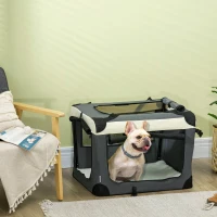 PawHut 70cm Foldable Pet Carrier, with Cushion, for Small Dogs and Cats - Grey(m-2)