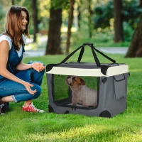 PawHut 70cm Foldable Pet Carrier, with Cushion, for Small Dogs and Cats - Grey(m-10)