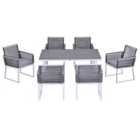 Outsunny 7 PCS Dining Set with 6 PE Rattan Cushioned Chairs & 1 Rectangle Table, Modern Outdoor Patio Furniture for Porch, Patio, Balcony, Indoor, Light Grey(m-11)